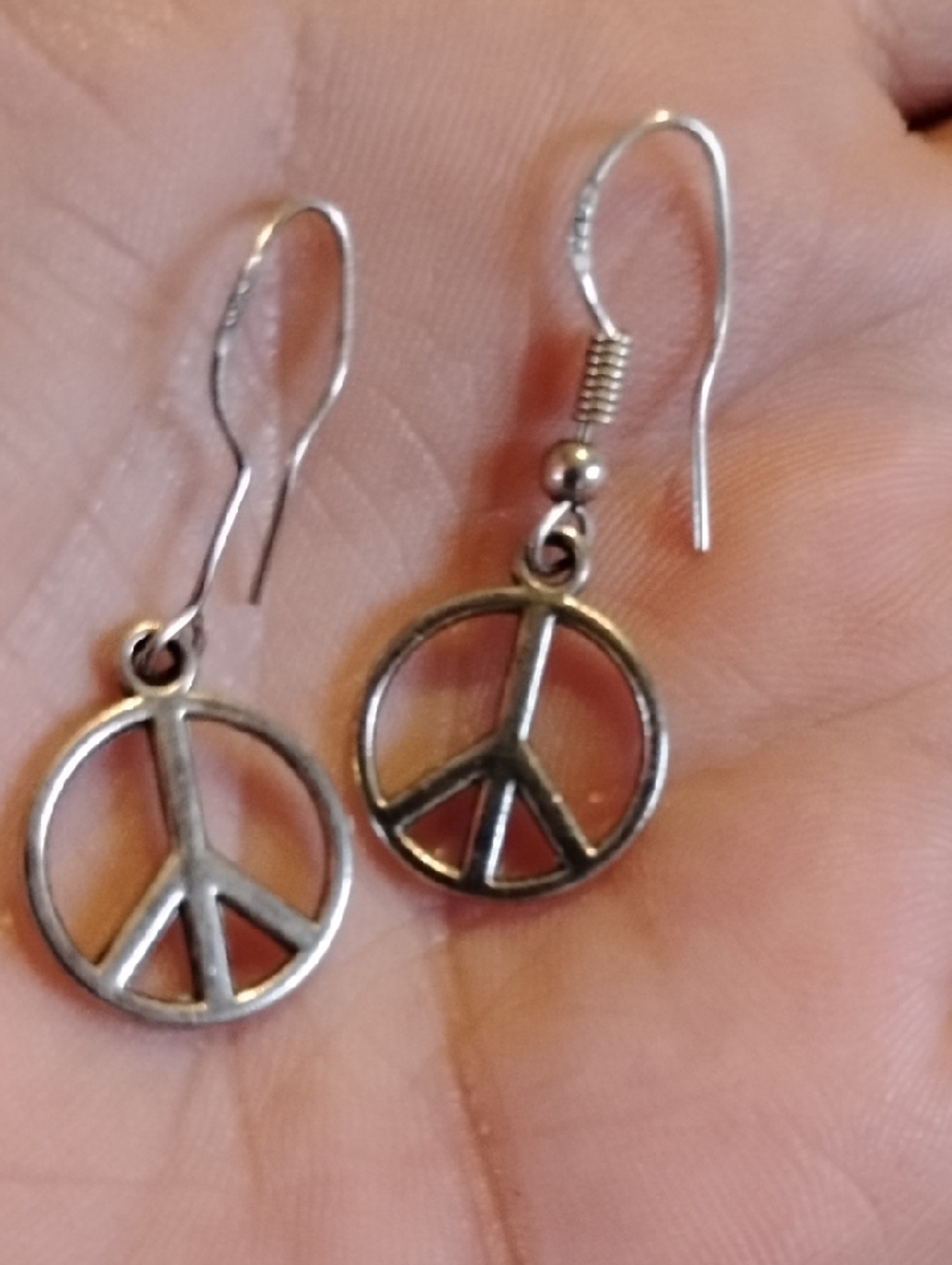 Vintage Silver Plated Peace Sign Drop Earrings